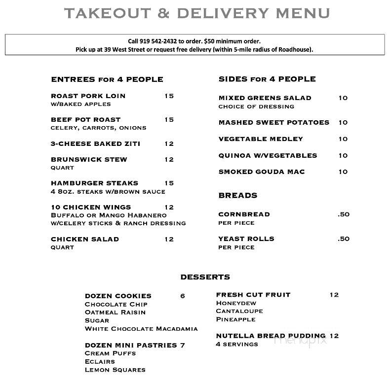 The Sycamore at Chatham Mills - Pittsboro, NC menu_pic