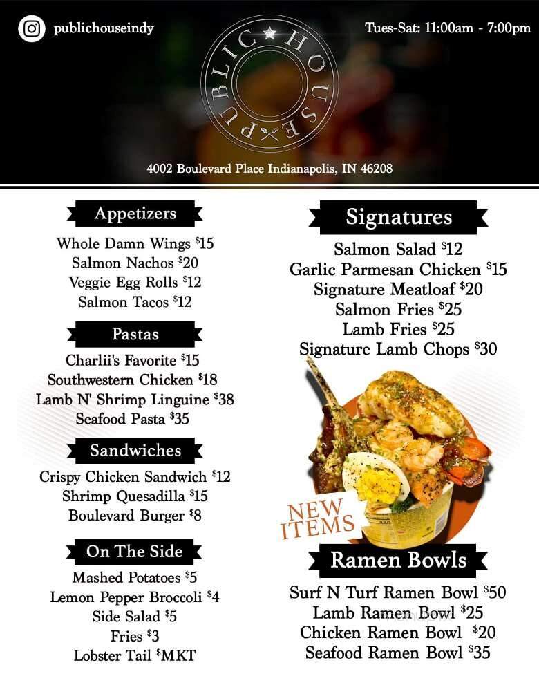 Public House - Indianapolis, IN menu_pic
