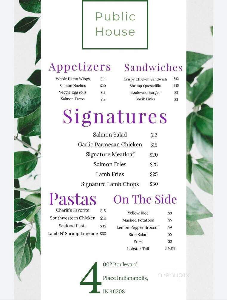 Public House - Indianapolis, IN menu_pic