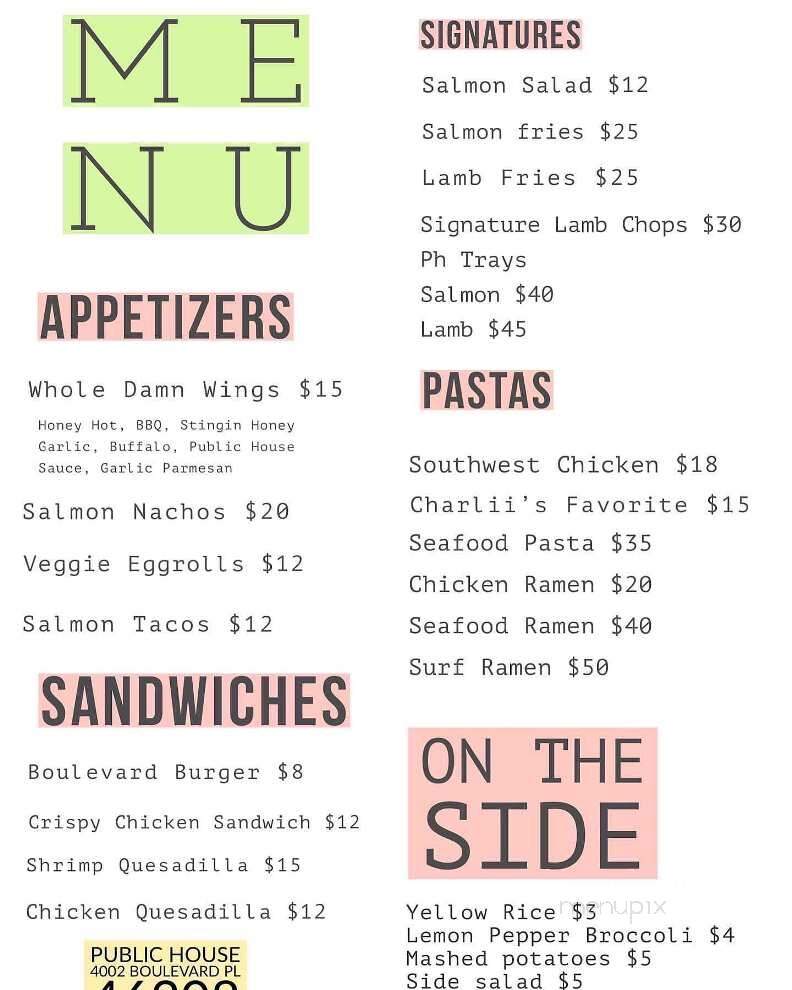 Public House - Indianapolis, IN menu_pic