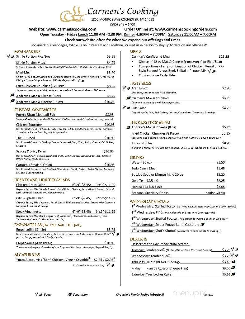 Carmen's Cooking - Rochester, NY menu_pic