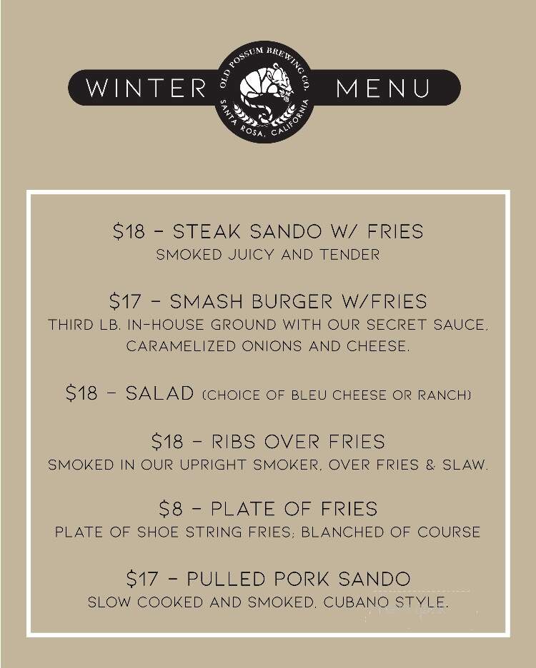 Old Possum Brewing Co. - Santa Rosa, CA menu_pic