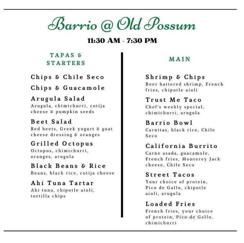 Old Possum Brewing Co. - Santa Rosa, CA menu_pic