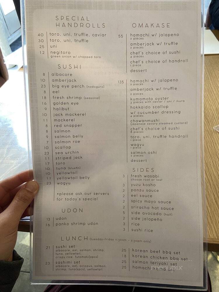 Moment Sushi - San Diego, CA menu_pic