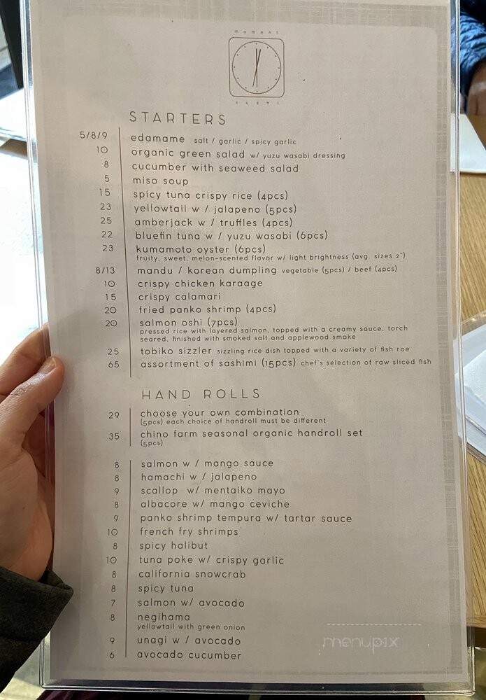 Moment Sushi - San Diego, CA menu_pic