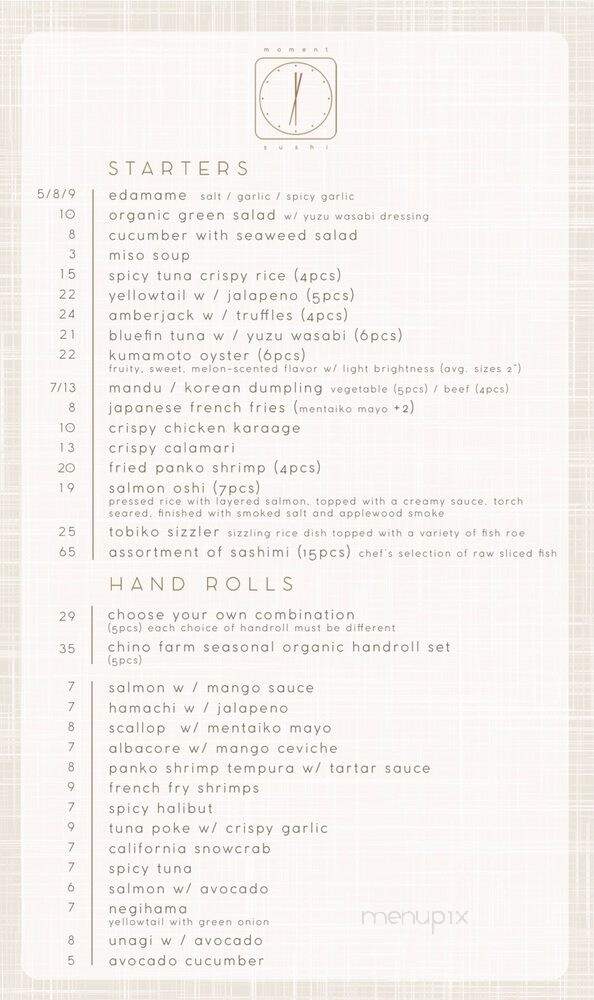 Moment Sushi - San Diego, CA menu_pic