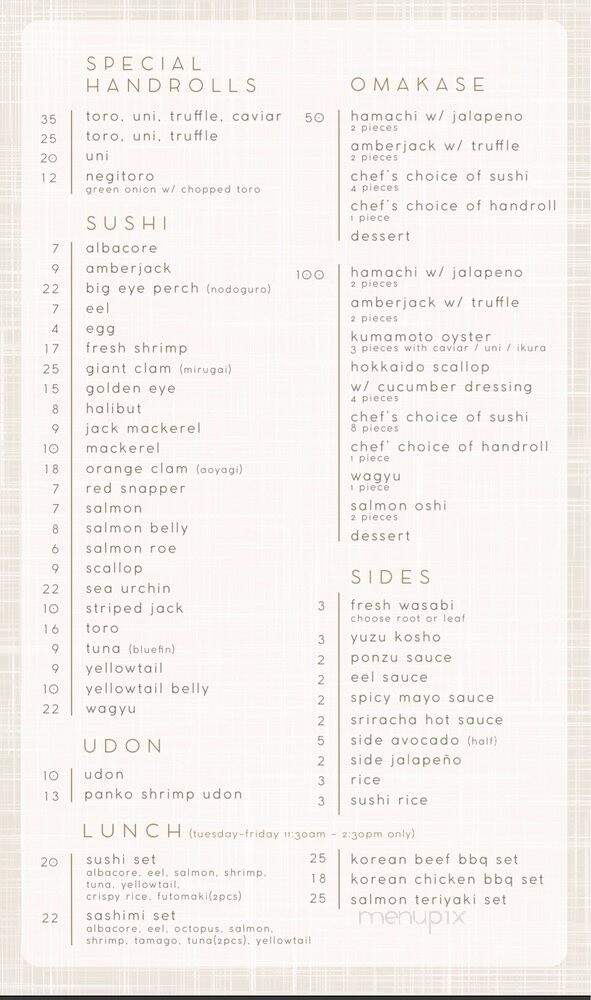 Moment Sushi - San Diego, CA menu_pic