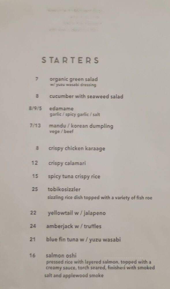 Moment Sushi - San Diego, CA menu_pic