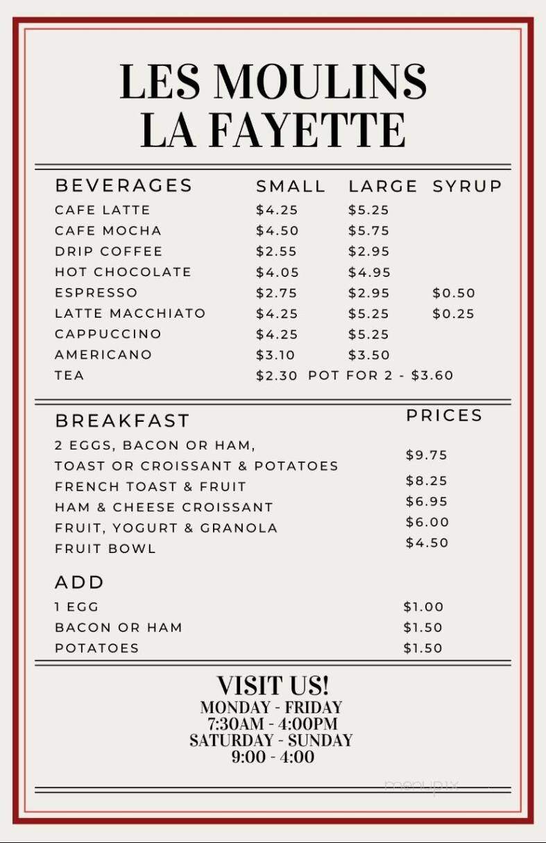 Les Moulins La Fayette - Edmonton, AB menu_pic