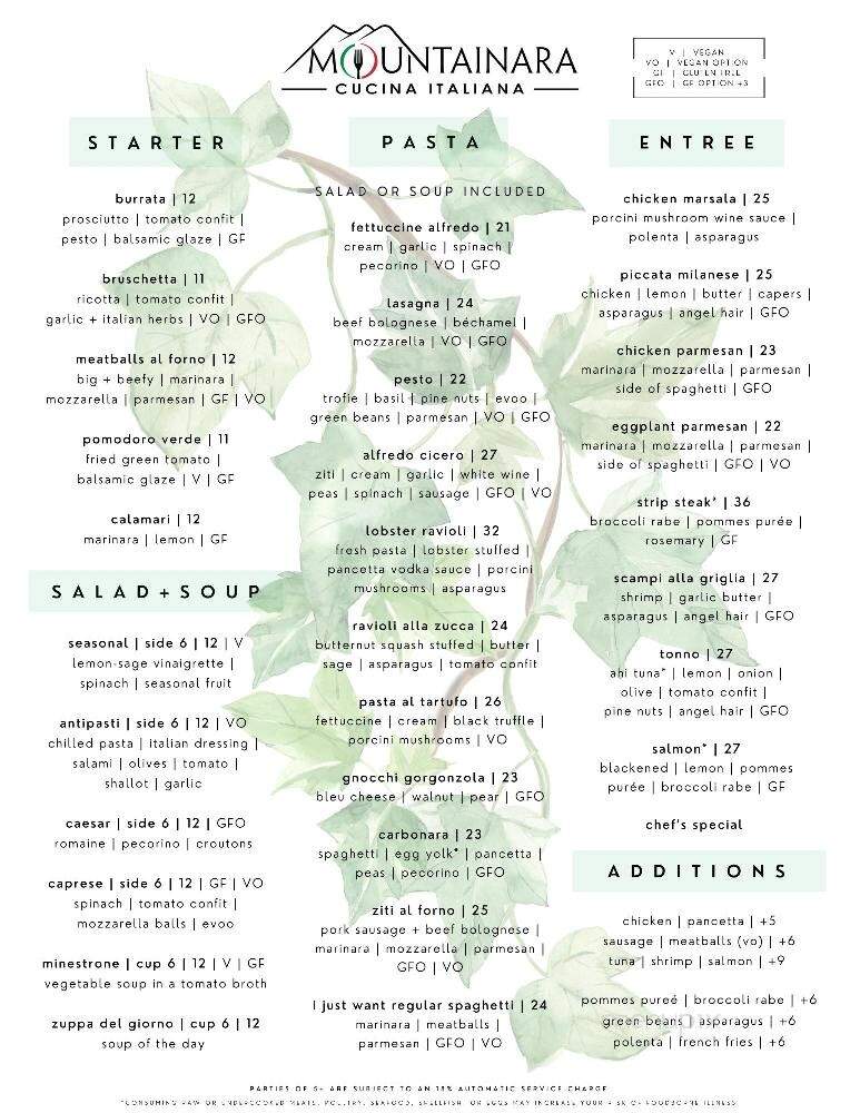 Mountainara Cucina Italiana - Woodland Park, CO menu_pic
