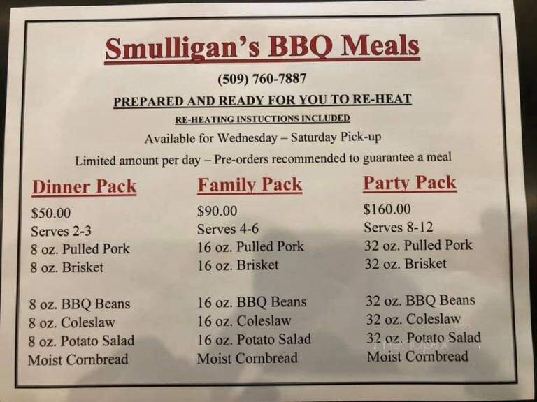 Smulligan's Pizza & BBQ - Moses Lake, WA menu_pic