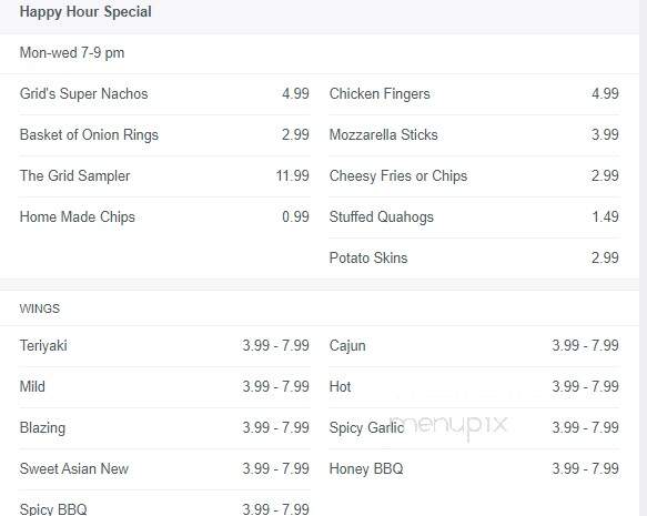 Gridiron Sports Bar - Somerset, MA menu_pic