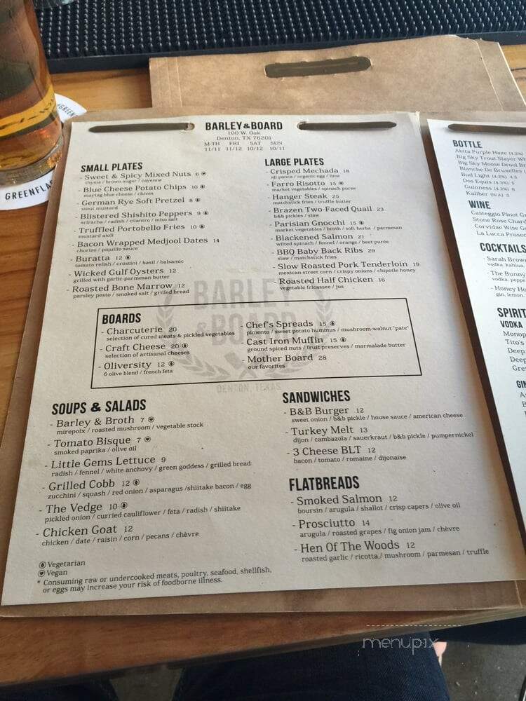 Barley and Board - Denton, TX menu_pic