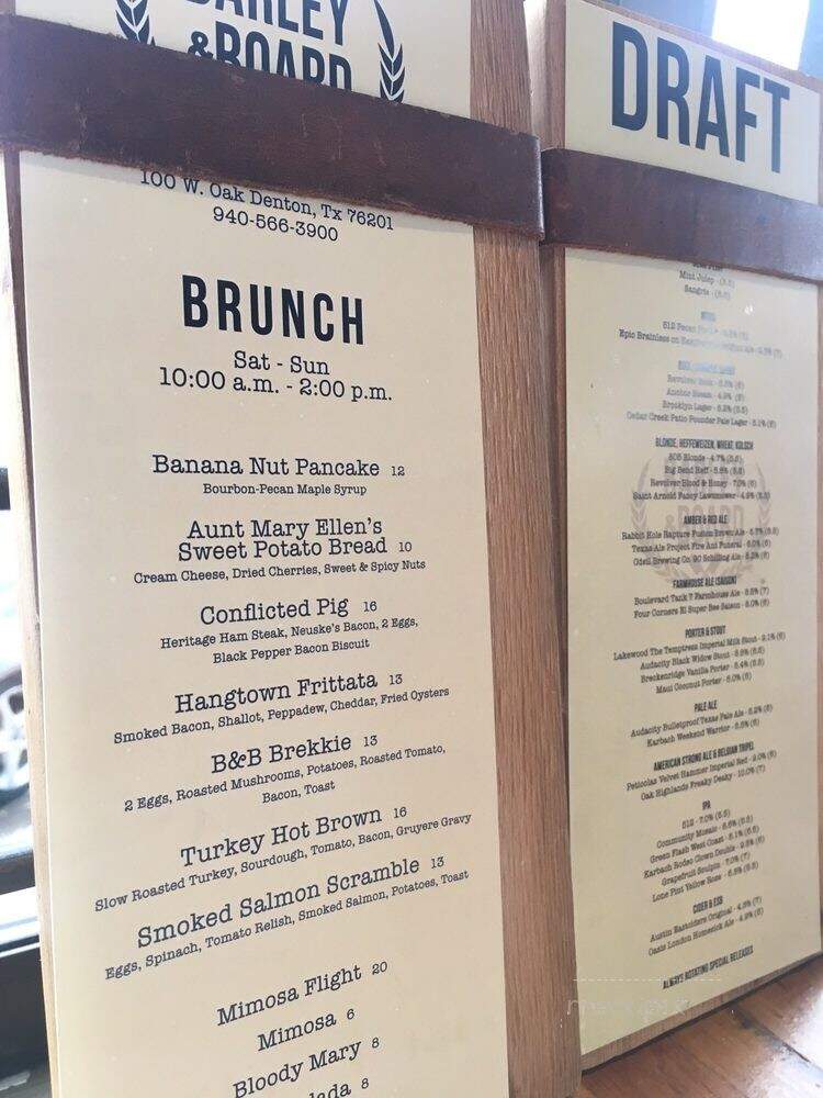 Barley and Board - Denton, TX menu_pic