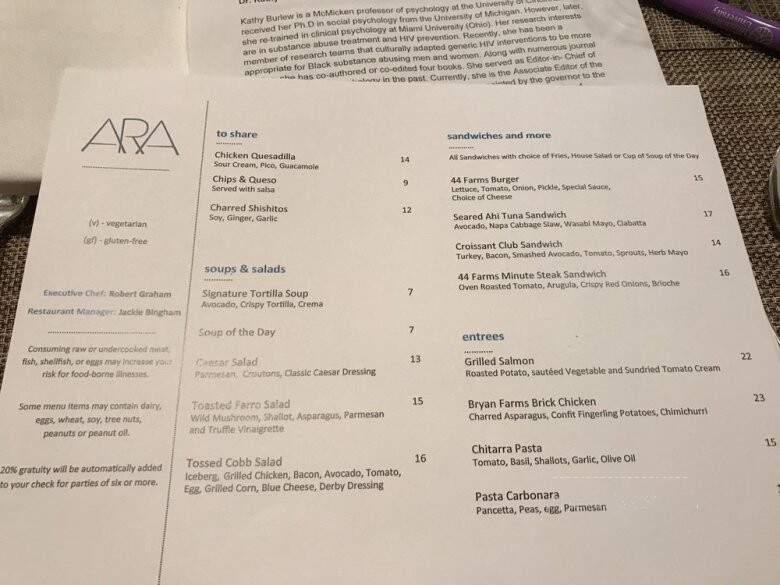 ARA Restaurant @ Royal Sonesta - Houston, TX menu_pic