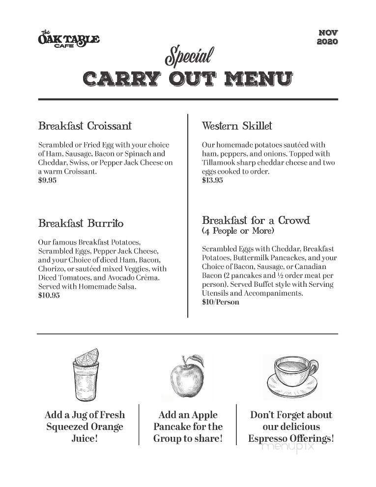 Oak Table Cafe - Silverdale, WA menu_pic