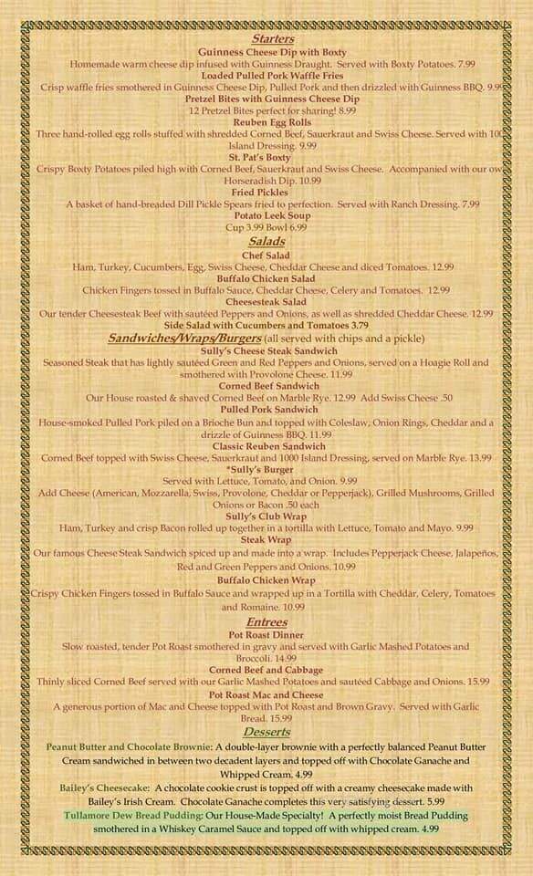 Sully's Irish Pub - Medina, OH menu_pic