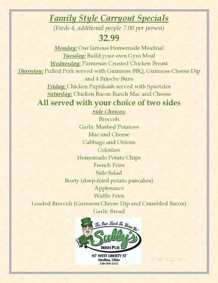 Sully's Irish Pub - Medina, OH menu_pic