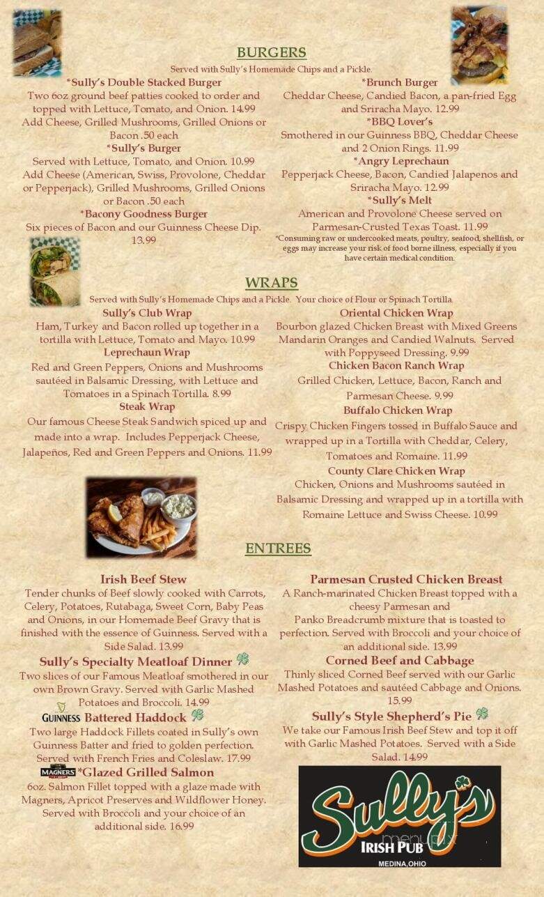 Sully's Irish Pub - Medina, OH menu_pic