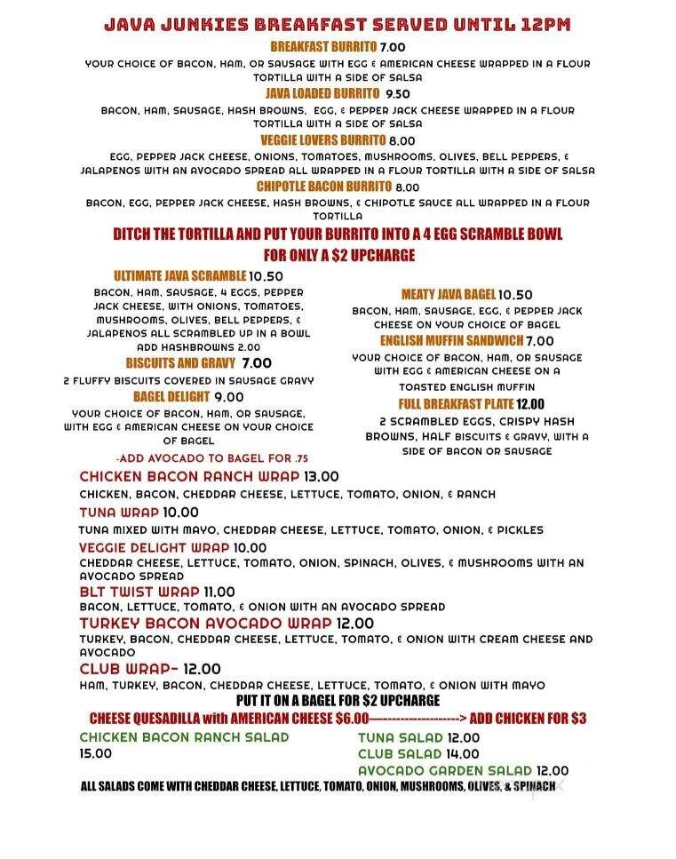 Java Junkies - Umatilla, OR menu_pic