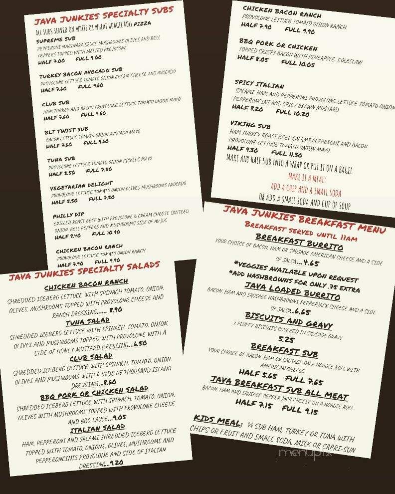 Java Junkies - Umatilla, OR menu_pic