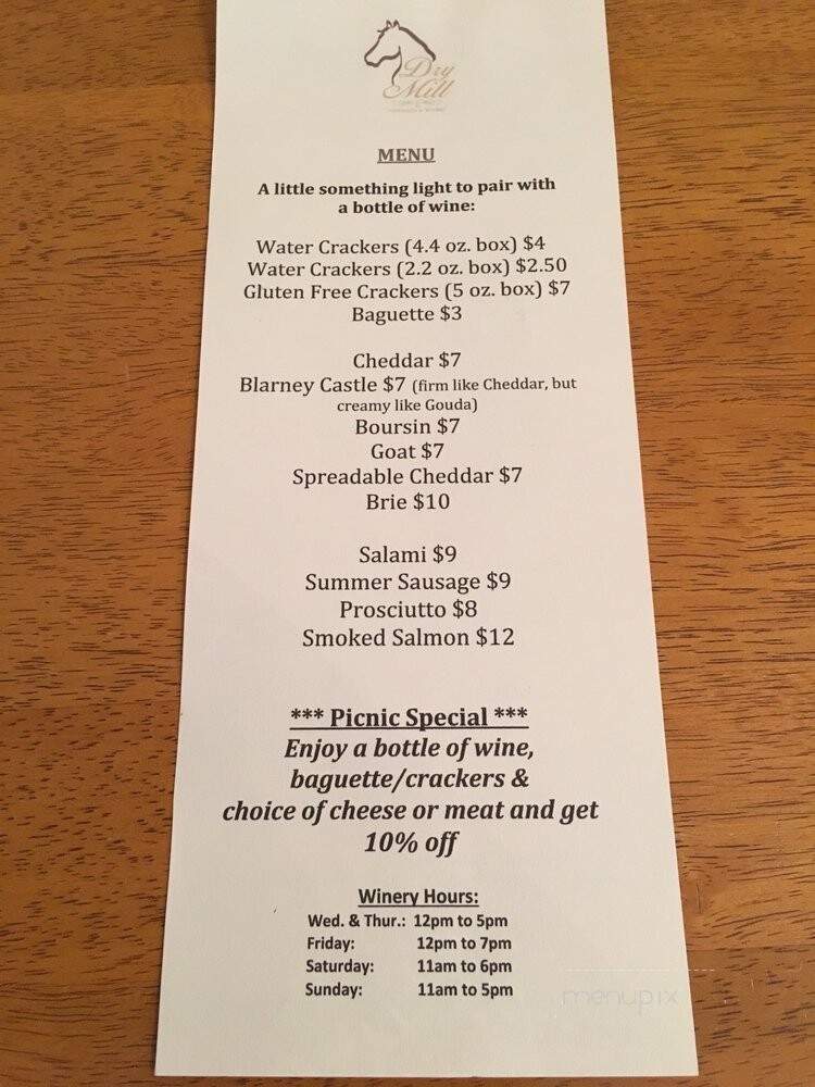 Dry Mill Vineyards and Winery - Leesburg, VA menu_pic