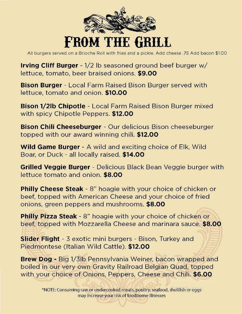 Irving Cliff Brewery - Honesdale, PA menu_pic