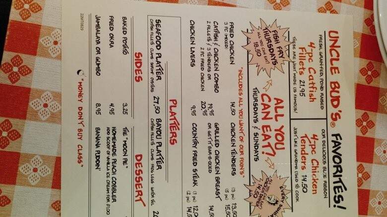 Uncle Bud's Catfish Shack - Nashville, TN menu_pic