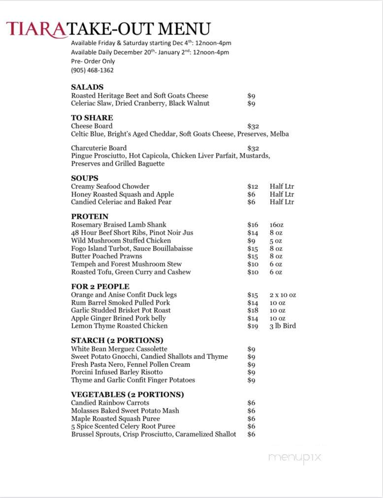 Tiara Dining Room, Queen's Landing - Niagara-On-The-Lake, ON menu_pic