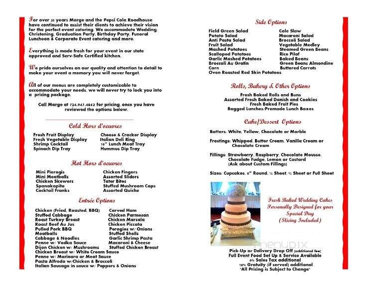 Pepsi-Cola Roadhouse - Burgettstown, PA menu_pic