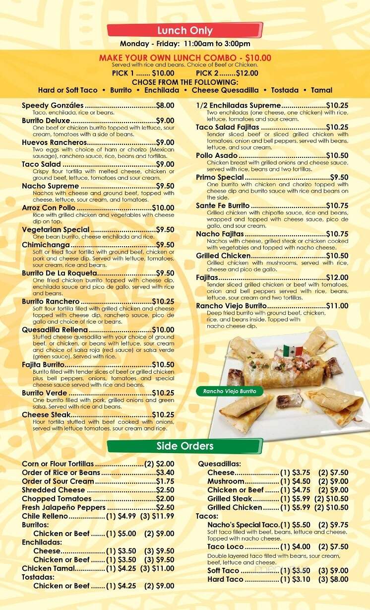 Rancho Viejo Mexican Restaurant - Batavia, NY menu_pic