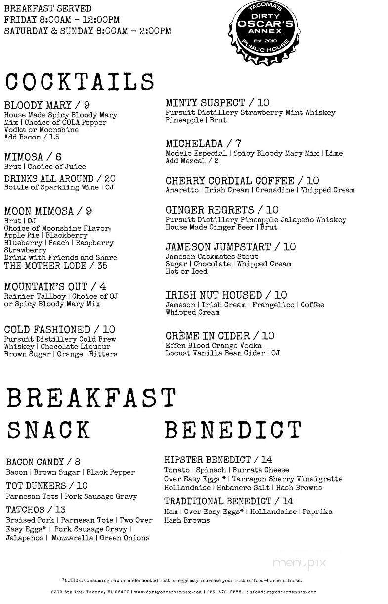 Dirty Oscar's Annex - Tacoma, WA menu_pic