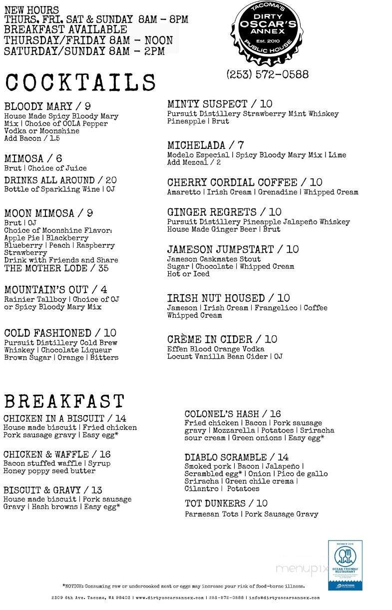 Dirty Oscar's Annex - Tacoma, WA menu_pic