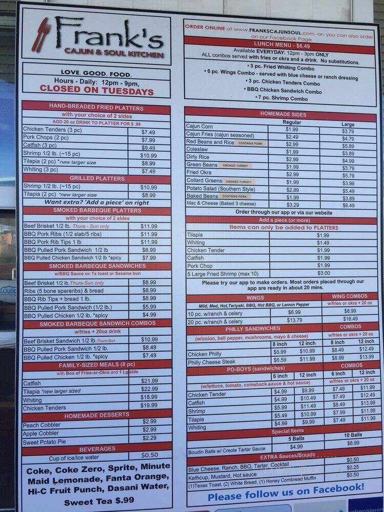 Frank's Cajun and Soul Kitchen - Marietta, GA menu_pic