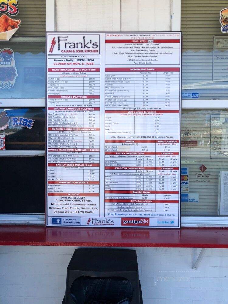 Frank's Cajun and Soul Kitchen - Marietta, GA menu_pic