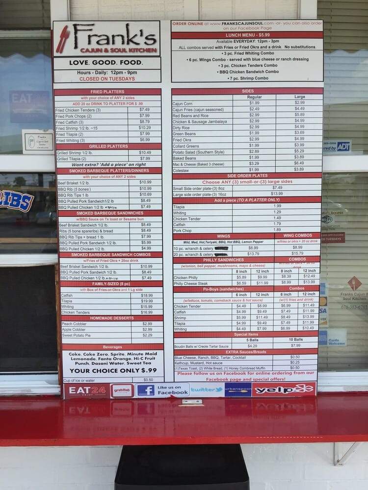 Frank's Cajun and Soul Kitchen - Marietta, GA menu_pic