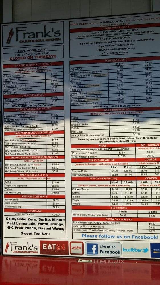 Frank's Cajun and Soul Kitchen - Marietta, GA menu_pic
