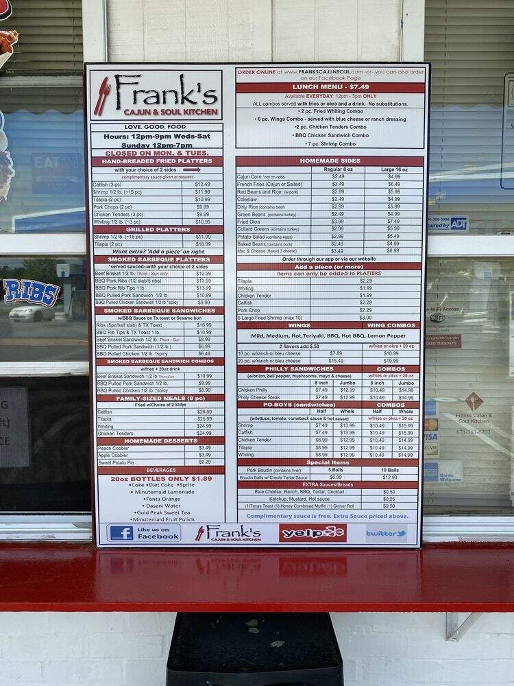 Frank's Cajun and Soul Kitchen - Marietta, GA menu_pic