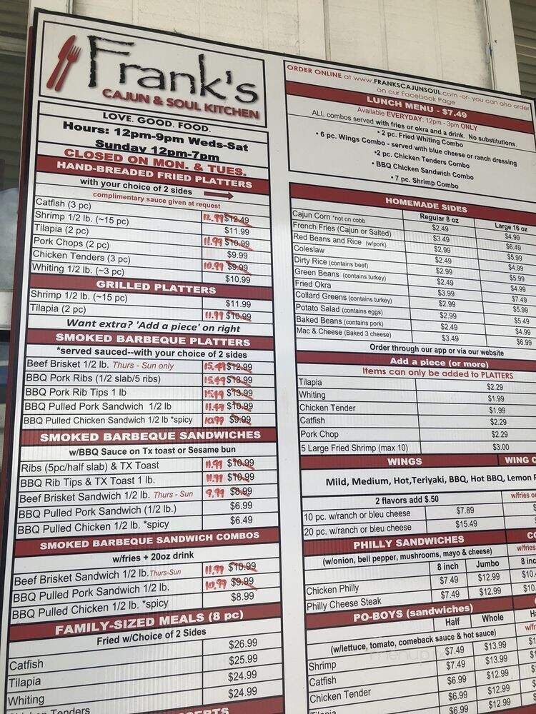 Frank's Cajun and Soul Kitchen - Marietta, GA menu_pic