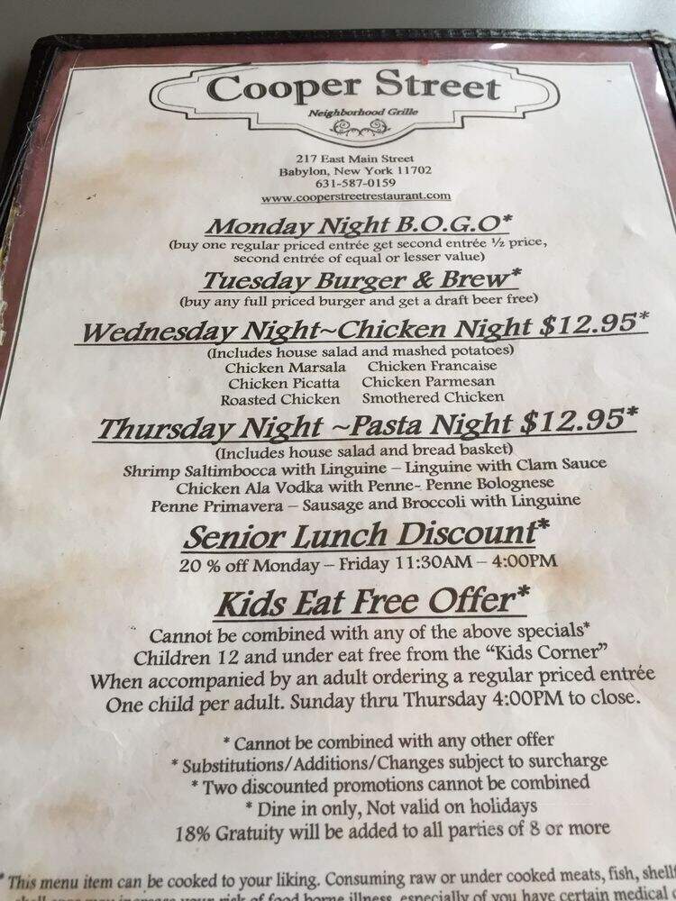Cooper Street - Babylon, NY menu_pic
