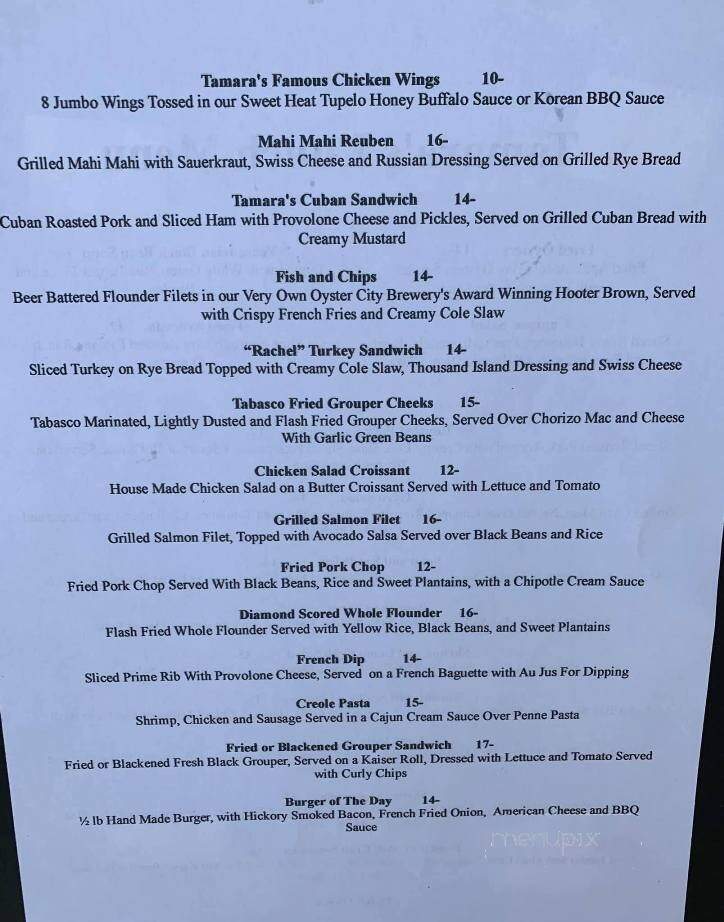 Tamara's Tapas Bar - Apalachicola, FL menu_pic