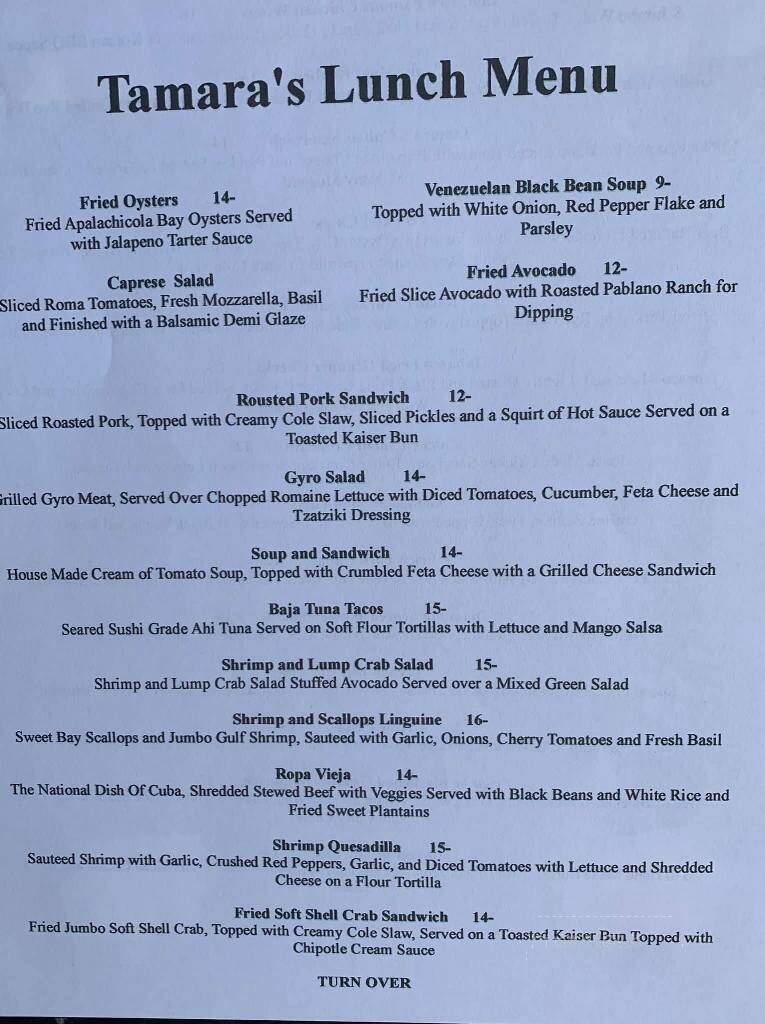 Tamara's Tapas Bar - Apalachicola, FL menu_pic