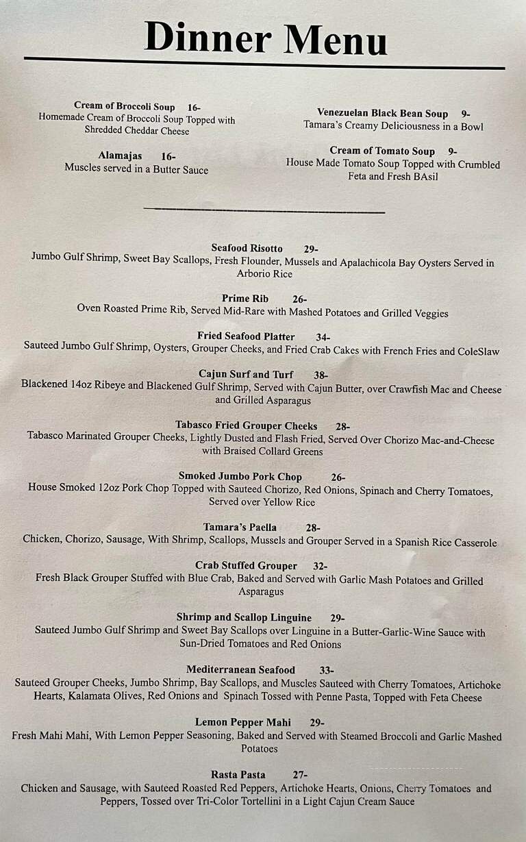 Tamara's Tapas Bar - Apalachicola, FL menu_pic