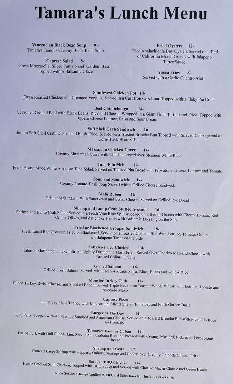 Tamara's Tapas Bar - Apalachicola, FL menu_pic