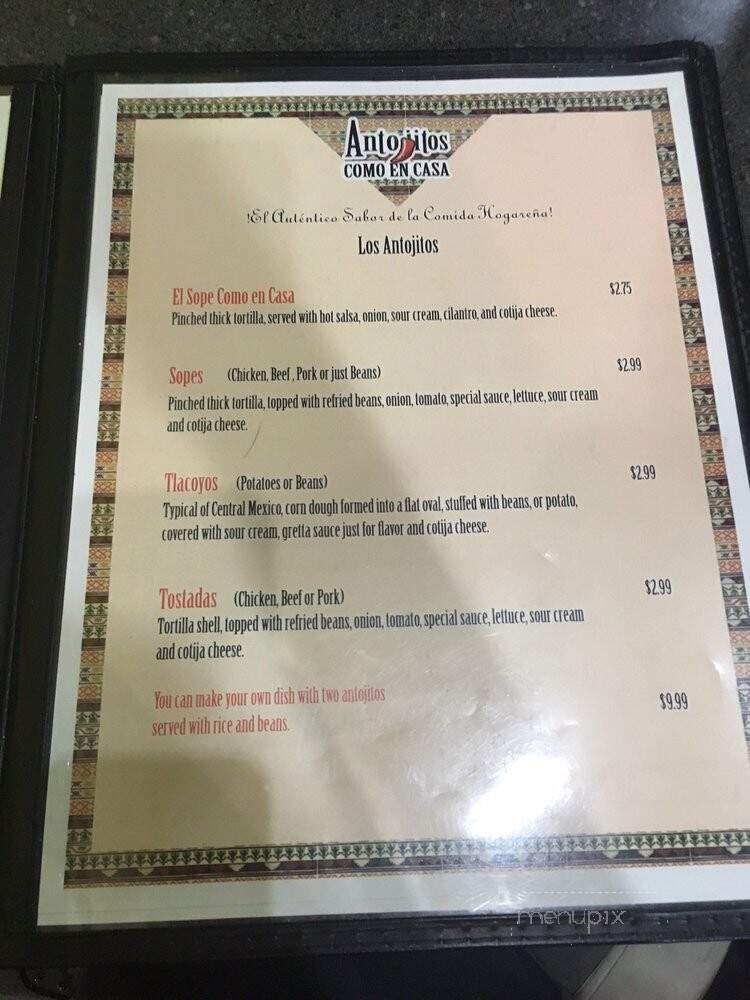 Antojito Como En Casa - El Centro, CA menu_pic