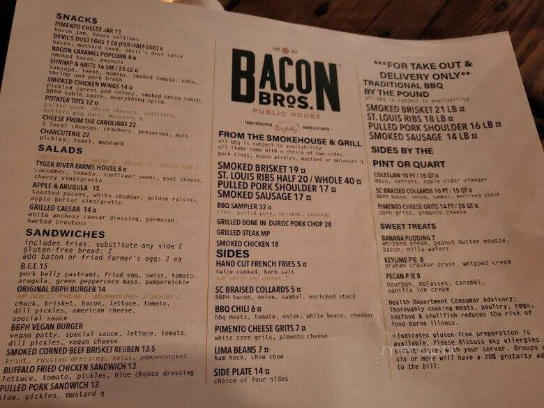 Bacon Bros Public House - Greenville, SC menu_pic