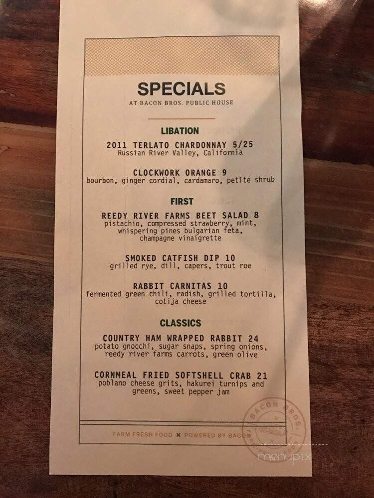 Bacon Bros Public House - Greenville, SC menu_pic