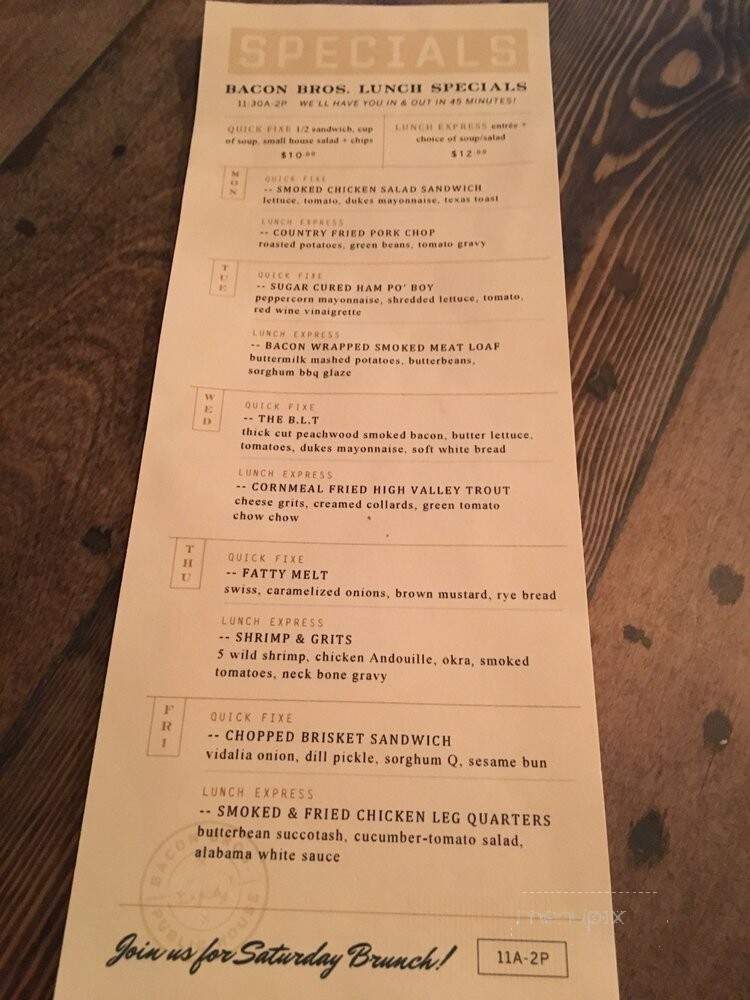 Bacon Bros Public House - Greenville, SC menu_pic
