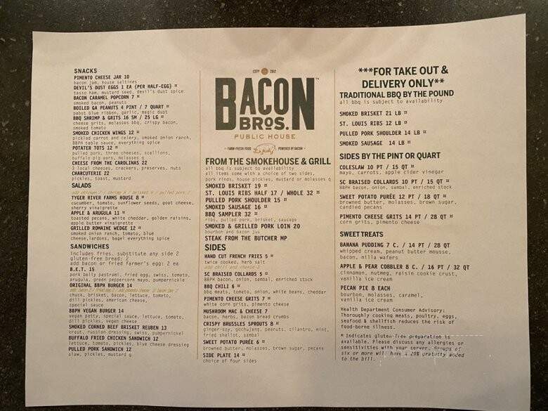Bacon Bros Public House - Greenville, SC menu_pic
