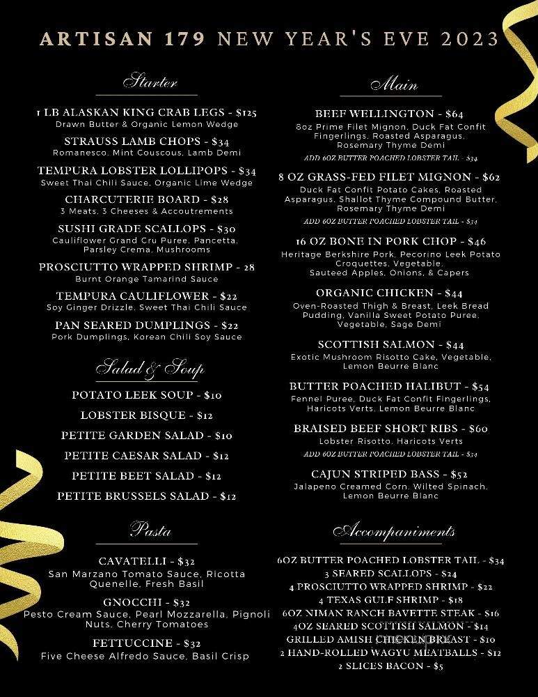 Artisan 179 - Pewaukee, WI menu_pic